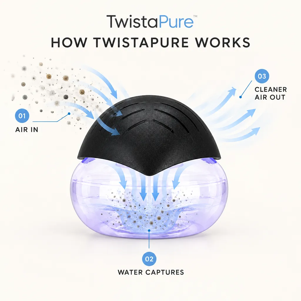 TwistaPure before-and-after room illustration supplied for product presentation